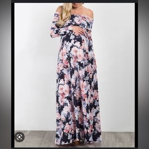 Pinkblush strapless navy floral maternity dress